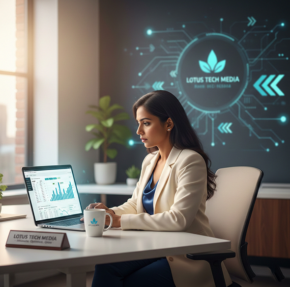 A woman working on a laptop